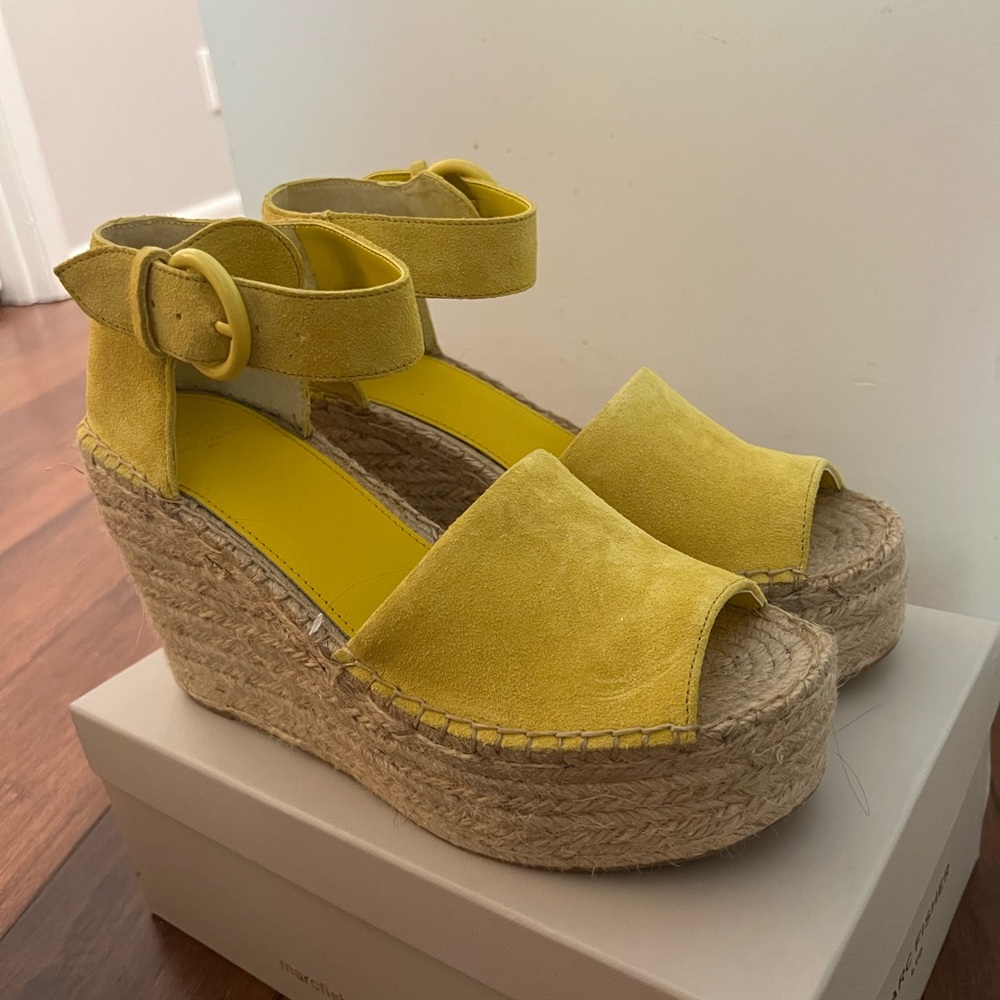 Marc Fisher Alita Platform Espadrille Sandal Yellow Suede